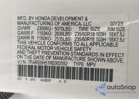 2024 Honda Cr-V Hybrid Sport из США, поврежденный, VIN 7FARS5H51RE002552